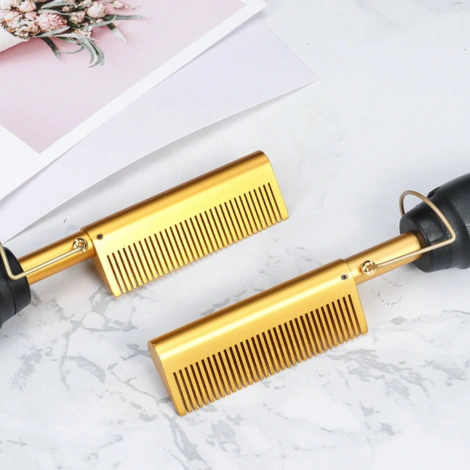 Peigne Chauffant 2-en-1 | Lisseur et Fer à Friser pour Cheveux Secs et Humides - Noir