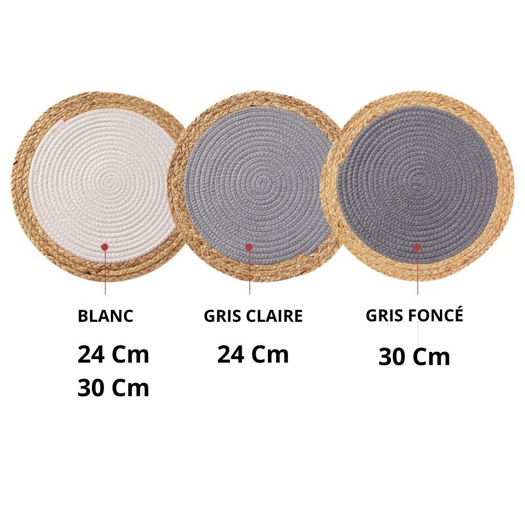 6 Sets de table naturels tissés à la main en paille