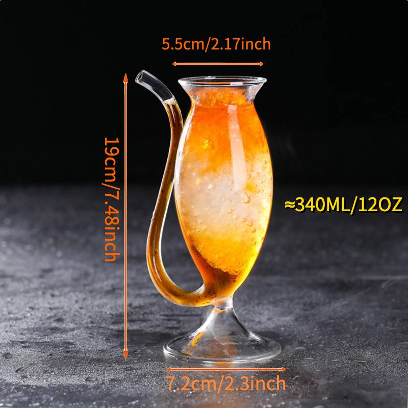 Verre a cocktail créatif avec paille incurvée – Trois styles uniques