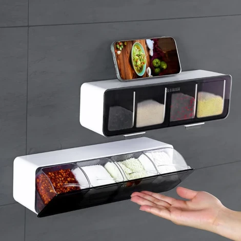 Boîte d'Assaisonnement Murale 3 en 1 : Salière, Poivrière et Épices – Accessoire de Cuisine Pratique