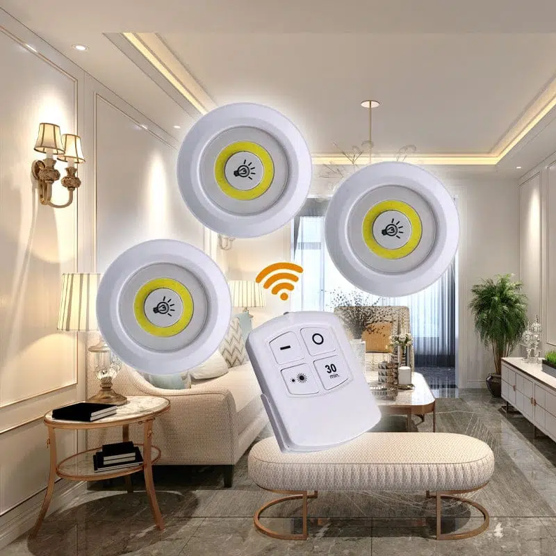 Lot de 3 spots Led sans Fil avec Télécommande