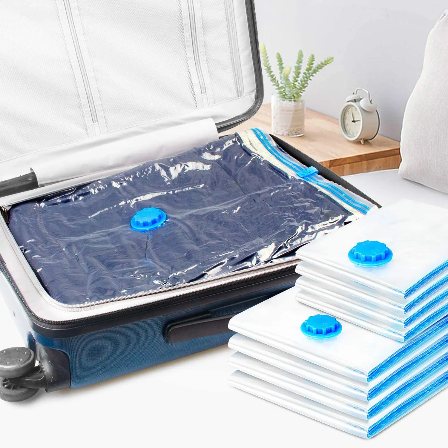Sacs de Rangement Sous Vide pour Literie, Oreillers, Serviettes et Vêtements – Économiseur d'Espace avec Pompe à Main