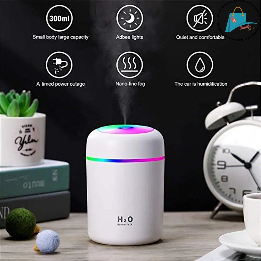 Humidificateur d'Air LED  300 ml : Gris - Rose - Blanc